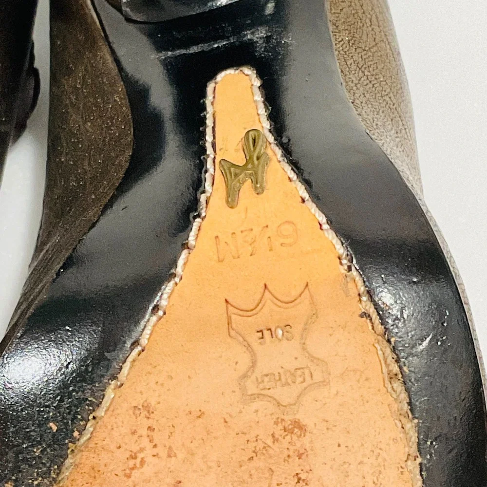 J Vincent women's shoes heels leather sole metallic bronze black studded 6.5 3.5